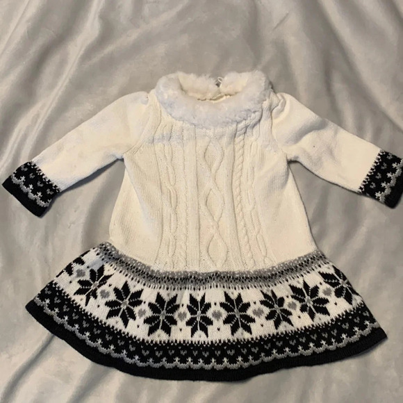Gymboree Other - Gymboree girls sweater dress white and black nordic fair isle snowflake 3-6 mo